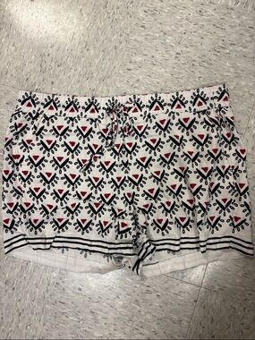 LOFT White Geometric Print Drawstring Athletic Shorts with Red & Black Accents